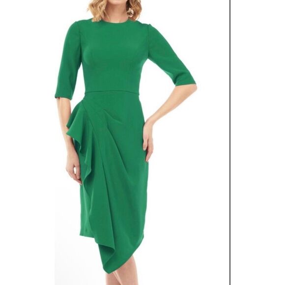 ✨Kay Unger Esther Stretch Crêpe Cocktail Green Sz 6 Dress✨ - Picture 1 of 8